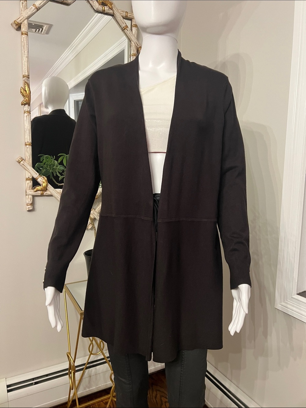 Anne Klein Black Open-Front Longline Cardigan